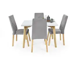 VENECIA - Comedor 4P Lugo Matiz con Sillas Liverpool en Tela Plata_.