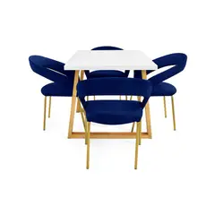 VENECIA - Comedor Andara 4 Puestos con Sillas Atenas en Tela Azul_.