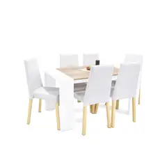 VENECIA - Set de Comedor 6P Chicago con Sillas Viena Cuero Sintético Blanco