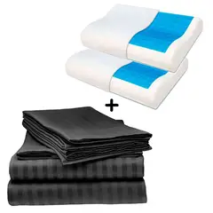 ZHOPI CO - Sabanas Cama Doble Negro Lujo Mas 2 Almohadas Ortopedica Gel.
