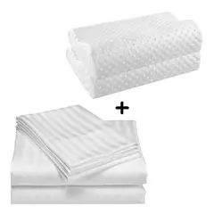 ZHOPI CO - Sabanas Cama Doble Blanco Mas 2 Almohadas Aloe Memory Foam Ortopedica