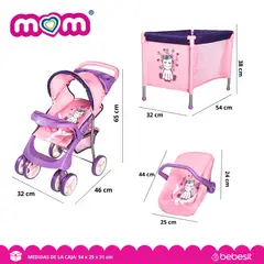 BEBESIT - Coche Muñecas kit Cuna Portabebé Rosa Jugues Niñas