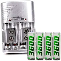 IRONBAT - Cargador de pilas recargables 3600mah aaa/aa /9v + 4 baterías