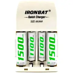 IRONBAT - Cargador de pilas doble aaa y aa + 4 baterías