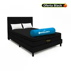 DORMILANDIA - Colchón Dublín Doble Negro Resortado Enrollado más base cama cabecero y 2 almohadas