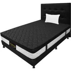 DORMILANDIA - Combo Colchon Negro Sencillo 100x190 Resortado Dublin Base Cama Entera Cabecero Almohada.
