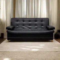 MUEBLES ONLINE - Sofa cama 3 posiciones Dolce tipo cuero Negro