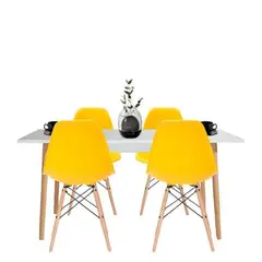 EKONOMODO COLOMBIA - Comedor White 4 Puestos + Sillas Eames Amarillo