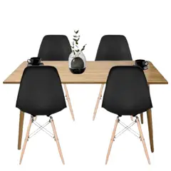 EKONOMODO COLOMBIA - Mesa Comedor Madera Robledo 4 Puestos + Sillas Eames Negro