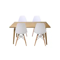 EKONOMODO COLOMBIA - Mesa Comedor Madera Robledo 4 Puestos + Sillas Eames blanco