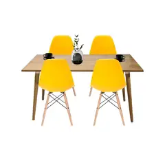 EKONOMODO COLOMBIA - Mesa Comedor Madera Robledo 4 Puestos + Sillas Eames Amarilla