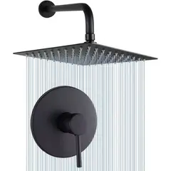 GENERICO - Kit ducha acero negra cuadrada 20cm+ mezclador + tubo