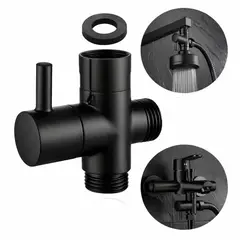 GENERICO - Desviador negro pequeño metálico para ducha o teleducha