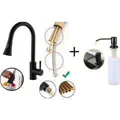 GENERICO - Kit griferia lavaplatos extraible negro cambio de chorro + dispensador