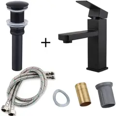 GENERICO - Griferia lavamanos baja mezclador negro+ desagüe+ acoples