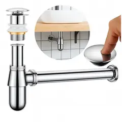 GENERICO - Kit sifón y desagüe push metálico brass lavamanos 1 1/4