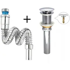 GENERICO - Kit sifón abs acordeon y desagüe push hongo lavamanos 1 1/4