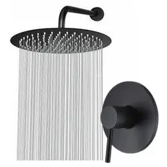 GENERICO - Kit completo mezclador ducha negro y ducha 20cm tubo pared