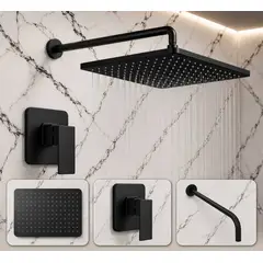 GENERICO - Kit ducha antihongo abs negra rectangular + mezclador q + tubo
