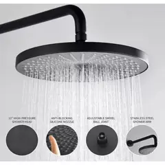 GENERICO - Regadera ducha abs negra redonda con kit tubo