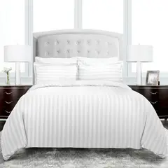 PLUMA HOME - Funda duvet algodón white tela rayas doble.
