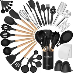 ONE PIXEL - Set Utensilios En Silicona Para Cocina Juego Utensilios X43 Negros