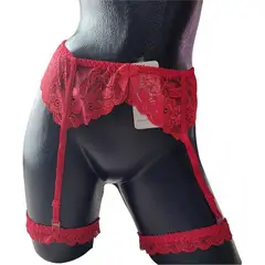 GENERICO - Liguero en encaje lencería erótica con ligas Rojo L - XL