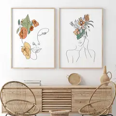 DE CASA - Díptico mujeres líneas con flores