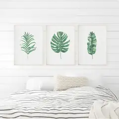 DE CASA - Cuadros set x 3 - mdf - hojas palmeras b