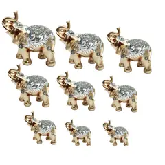 DAYOSHOP - Elefante Plateado Verde X 9 Vintage Decoración Protección
