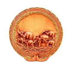 DAYOSHOP - Elefantes Plato Decoración Tono Madera Ganesha