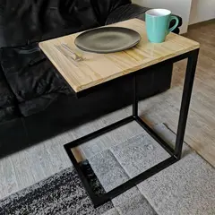 ALIK DISEÑO - Mesa Auxiliar Pc Metal y Madera Estilo Industrial 40x50cm Negro