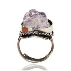 DAYOSHOP - Anillo Cuarzo Amatista En Bruto Unisex Ajustable Estuche