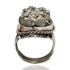 DAYOSHOP - Anillo Cuarzo Pirita En Bruto Unisex Ajustable Estuche