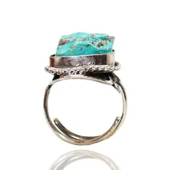 DAYOSHOP - Anillo Cuarzo Turquesa Bruto Unisex Ajustable Estuche