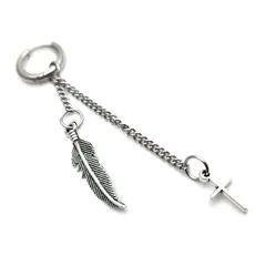 DAYOSHOP - Solitario Pluma Y Cruz Plateado Acero_.