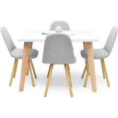 VENECIA - Comedor 4 Puestos Lugo Matiz con Sillas Matiz Tela Plata