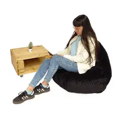 ESTILO RELAX - Silla Puff Zen En Tela Peluche Talla L - Negro