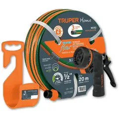 TRUPER - Manguera 20m 3 capas + pistola metálica 8 funciones + gancho