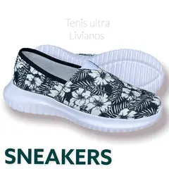 XIAN SHOES - Ultraliviano flores blancas negras