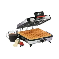 OSTER - Sandwichera Waflera 4 Puestos Plateada 3 en 1