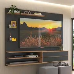 ZER - Panel para TV de 65 pulgadas con repisas en Vidrio en MDP Negro
