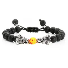 DAYOSHOP - Pulsera Dragon Piedra Volcanica Tejida Unisex Estuche_.