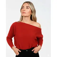 MOLGOA - Suéter para Mujer Rojo Cuello Bandeja - Samba Rojo