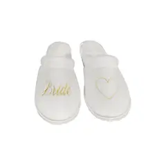 EMAAR HOMEWEAR - Pantuflas babuchas borde sateen blanco bordado dorado bride-corazón.