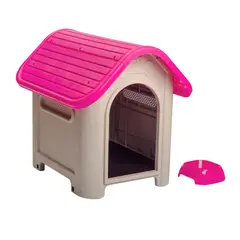 PLASTICOS MQ - Casa Para Mascotas Raza Mediana + Plato Para Exterior Marca Mq