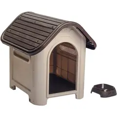 PLASTICOS MQ - Casa De Perro Raza Mediana + Plato Para Exterior Marca Mq