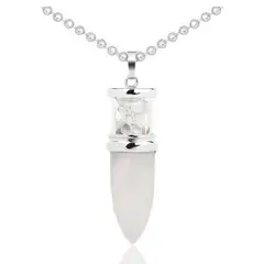 DAYOSHOP - Collar Cuarzo Cristal Pendulo Bala Cadena Acero Estuche