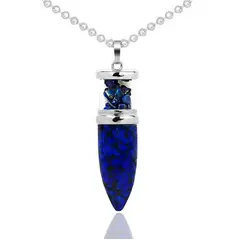 DAYOSHOP - Collar Cuarzo Lapislazuli Pendulo Bala Cadena Acero Estuche