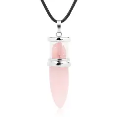 DAYOSHOP - Collar Cuarzo Rosa Piedra Natural Pendulo Bala Estuche